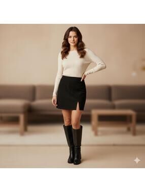 Tribal - Faux Suede Mini Skirt Black - Size 8